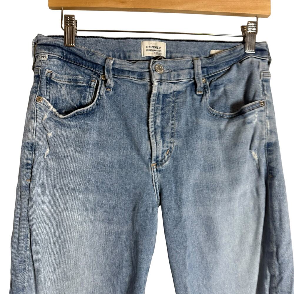Citizens of Humanity Ella Crop Slim Fit Distressed Light Blue Denim Jean Size 29 - Picture 7 of 16